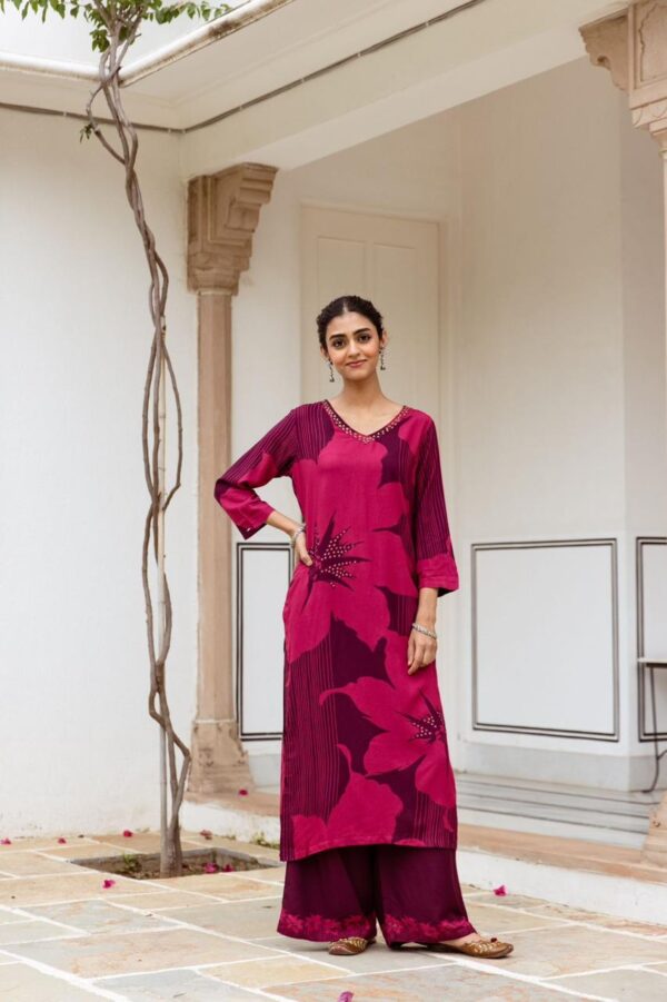 Pink Floral Kurta Plazo Set