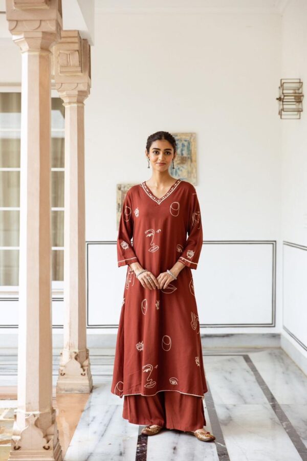 Brown Design Kurta Plazo Set