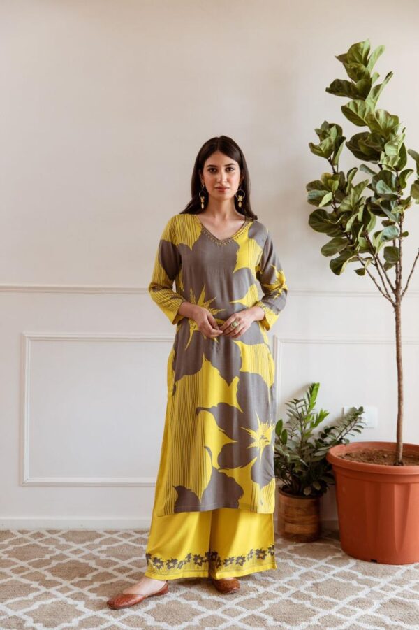 Green Floral Kurta Plazo Set