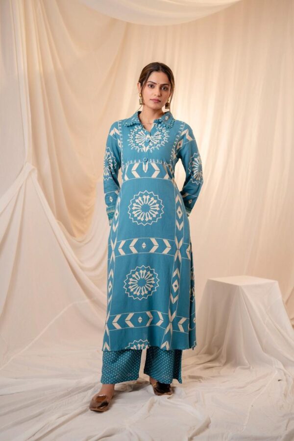 Blue Print Kurta Plazo Set