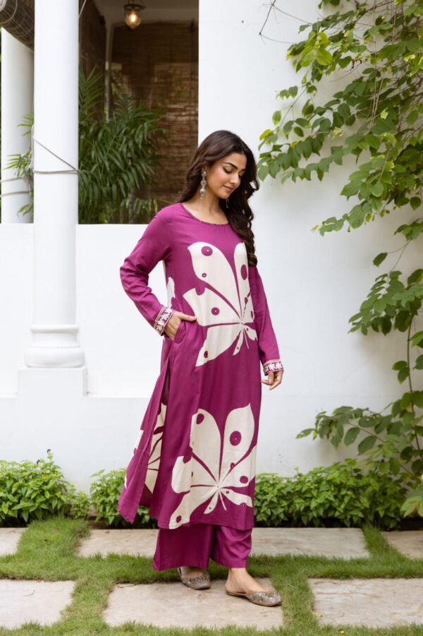 Pink Flower Kurta Plazo Set